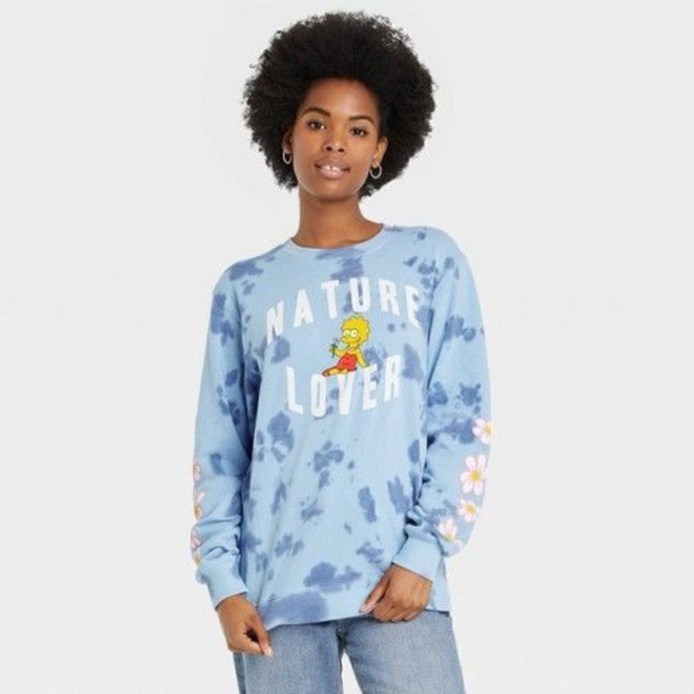 The Simpsons Lisa Simpson Blue Tie Dye ‘Nature Lover’ Pullover - Medium